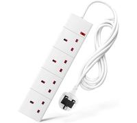 4 Way Extension Lead 3M UK Plug Extension Socket, 3 Metre Electric Extension Cable, Multi Plug Power Strip Extension Cord - Wall Mountable UK Socket Extensions Mains Strip