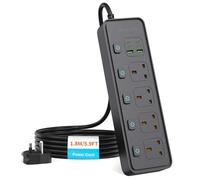 4 Way Gang Extension Lead with USB Slots, UK Plug 3 Pin Socket Outlet, 10-in-1 Surge Protector Plug Extension Socket with Individual Switches, Power Strip Extender with 1.8M Cable for Home, Black