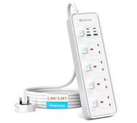 4 Way Gang Extension Lead with USB Slots, UK Plug 3 Pin Socket Outlet, 10-in-1 Surge Protector Plug Extension Socket with Individual Switches, Power Strip Extender with 1.8M Cable for Home, White