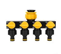 4-Way Garden Hose Distributor with Independent Shut-Off Valves, Compatible with 1/2, 3/4, 1 Inch Faucet Water Splitter for Lawn, Garden, Agricultural(Yellow)