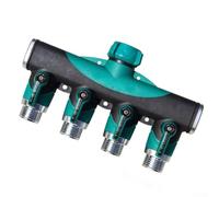 4-Way Garden Hose Splitter Plastic 12x20.3cm Leak-Resistant Valves | Individual control valves support precise watering for multiple zones Easy hand installation without tools Green color