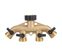 4 Way Hose Splitter, 3/4 Inch Brass 4 Way Hose Pipe Splitter Nozzle Switcher Tap Connectors for Garden Irrigation(American Thread 3/4)