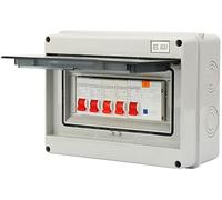 4-Way IP65 Protection Garage Consumer Unit - Plastic Leakage Circuit Breaker, Fuse Box for Caravans, Workshops, 63A 30mA RCD 4MCB 2 * 6A+20A+32A