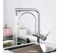 4 Way Kitchen Faucet with Water Filter 360° Swivel in 1 Drinking Tap Double Handle Solid Brass Mixer Chrome Finish Reverse Osmosis Compatible