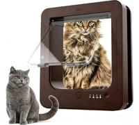 4-Way Lock with Microchip Collar Tag Weatherproof Magnetic Cat Flap Door, Black Easy Installation for Interior & Exterior Doors, Suitable for Cats and Small Dogs (Brown)
