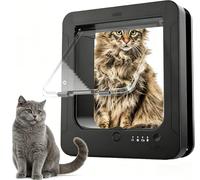 4-Way Lock with Microchip Collar Tag Weatherproof Magnetic Cat Flap Door, Black Easy Installation for Interior & Exterior Doors, Suitable for Cats and Small Dogs