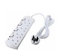 4 Way Long Extension Lead 2 & 4 Meters Individual Switches Socket Power Plug White 13Amp Wall Mounted Board Over Load Extra Protection (4 GANG 2 METRES)