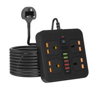 4 Way Power Strip USB Extension Lead,Surge Protector Power Strip | Extension Lead with 5 USB and 1 Type-C Ports, Surge Protected Multi Plug Extension Cord for Kitchen Office Home, Black