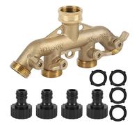 4 Way Solid Brass Tap Connector, Heavy Duty Outdoor Hose Splitter Garden Tap Adaptor Water Pipe Manifold Individual Shut Off/ON Valve for Garden Watering Lawn Maintenance（EU Standard） (#2)