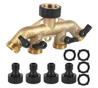 4 Way Solid Brass Tap Connector, Heavy Duty Outdoor Hose Splitter Garden Tap Adaptor Water Pipe Manifold Individual Shut Off/ON Valve for Garden Watering Lawn Maintenance（EU Standard） (#1)