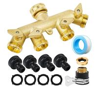 4 Way Solid Garden Brass Hose Splitter Tap, Heavy Duty Outdoor Hose Splitter Garden Tap Adaptor Water Pipe Individual Shut Off/ON Valve, Perfect for Outdoor Tap and Garden Irrigation Watering