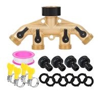 4 Way Solid Garden Brass Hose Splitter Tap, Heavy Duty Outdoor Hose Splitter Garden Tap Adaptor Water Pipe Individual Shut Off/ON Valve, Perfect for Outdoor Tap and Garden Irrigation Watering