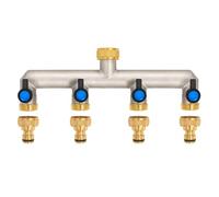 4-Way Tap Water Distributor Made of Brass for 4 Appliances / Garden Hoses, 4 Distributors 3/4 Inch Adapter 1/2 Inch with Ball Valve for Adjusting and Shutting the Water Flow
