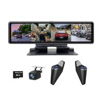 4 Ways Car Center Console Dash Cam 360° Panoramic Monitoring Front Left Right And Rear 4K+1080P*3 With Wifi ADAS BSD 12" Dashboard Rearview mirror IPS screen Waterproof Shark Side Lens Night Vision