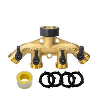 4 Ways Heavy Duty Brass Garden Hose Splitter Bibcock Connector Spigot Adapter Tap Faucet Hose Kink Protector(4 WAYsEU)