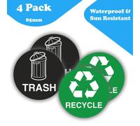 (4) Weatherproof Trash & Recycle Bin Vinyl Stickers - 85mm
