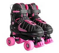 4 Wheel Adjustable Quad Roller Skates Kids Boots Childrens Rollerskates - Pink, Purple, Blue or Red (Pink/Black, Medium/UK 2-4/)
