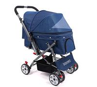 4 Wheel Dog Cat Pet Stroller,Reversible Handle Bar,Collapsible,Zipper Entry,360o Rotating Front Wheel,Stable Small,Medium,Large Dogs Cart (Blue)