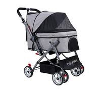 4 Wheel Dog Cat Pet Stroller,Reversible Handle Bar,Collapsible,Zipper Entry,360o Rotating Front Wheel,Stable Small,Medium,Large Dogs Cart (Grey)