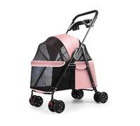 4 Wheel Dog Pram & Cat Pushchair, Foldable Pet Stroller Trolley for Small Medium Pets, Dog Buggy with Cup Holder, Breathable Mesh Travel Stroller (Pink)