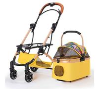 4 Wheel Dog Stroller with Rotatable Seat Detachable Pet STO Basket & Mat for Small to Mum Dogs Table & Convenient Pet Transport
