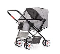 4 Wheel Dog Strollers for Medium Small Dogs, Cat/Dog Stroller Easy One-Hand Fold, Reversible Push Handle Pet Stroller Puppy & Kitten Carrier Extended Cockpit 25in (Grey)