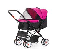4 Wheel Dog Strollers for Medium Small Dogs, Cat/Dog Stroller Easy One-Hand Fold, Reversible Push Handle Pet Stroller Puppy & Kitten Carrier Extended Cockpit 25in (Rose Red)