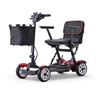 4-Wheel Electric Mobility Scooter,Folding Mobility Scooter,4 Wheel Mobility Chair,Aluminum Alloy Material,Load 100Kg/220 Lbs,with Charger and Basket Included red