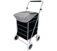 4 Wheel Folding Black and Check Print Shopping Trolley