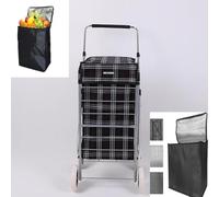 4-Wheel Folding Shopping Trolley Cart - Large 60L Capacity Bag with Adjustable Handle, Premium Lightweight Design - With or Without Cooling Bag (Printed + Cooling Bag)