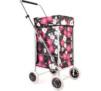 4 Wheel Folding Shopping Trolley, Heavy Duty Easy Push Grocery Cart with 75L Large Capacity Bag, Lightweight Strong Steel Frame, Adjustable Handle & Weather Resistant Cover (Pink Flower)