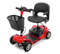 4 Wheel Mobility Scooter for Adults, Folding Compact Electric Scooter, Wheelchair Mobile Device with Lights, Basket and Long Battery Life (Red)