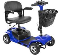 4 Wheel Mobility Scooter for Adults, Folding Compact Electric Scooter, Wheelchair Mobile Device with Lights, Basket and Long Battery Life (Blue)