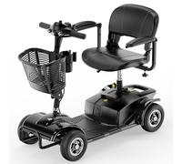 4 Wheel Mobility Scooters for Adults，Electric Power Mobile Scooters for Seniors，Foldable and Compact Heavy Duty Travel Scooter with Basket，Lights，Long-Lasting Battery and Cup Holder