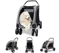 4 Wheel Pet Stroller Dog Cat,Medium Large Dogs Portable Pet Trolley Carrier,with 360° Universal Wheel Mesh Window Independent Brakes Built-in Safety Rope Buckle for Pets Up To 55 KG (grey)