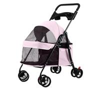 4-Wheel Pet Stroller for Dogs & Cats, Foldable Breathable Mesh Pet Pram for Dogs Cats with Dual Brakes, Cup Holder & 50L Storage, Easy to Walk, Travel Carrier (C-Pink)