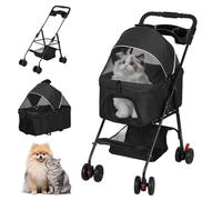 4-Wheel Pet Strollers, Foldable Dog & Cat Cage Jogger Carrier with Sun Cover, Storage Basket, Breathable and Visible Mesh, Dog and Cat Strollers for Small/Medium Pets Black