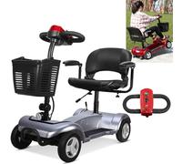 4 Wheel Power Mobility Scooter (200Kg Load) - 360 ° Swivel Seat (Height Adjustable), 8” Wheel + LED Headlight, Ring Handle + Electromagnetic Brake, for The Elderly, Disabled, Adults,Silver