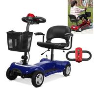 4 Wheel Power Mobility Scooter (200Kg Load) - 360 ° Swivel Seat (Height Adjustable), 8” Wheel + LED Headlight, Ring Handle + Electromagnetic Brake, for The Elderly, Disabled, Adults,Blu
