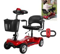 4 Wheel Power Mobility Scooter (200Kg Load) - 360 ° Swivel Seat (Height Adjustable), 8” Wheel + LED Headlight, Ring Handle + Electromagnetic Brake, for The Elderly, Disabled, Adults,Red
