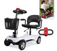 4 Wheel Power Mobility Scooter (200Kg Load) - 360 ° Swivel Seat (Height Adjustable), 8” Wheel + LED Headlight, Ring Handle + Electromagnetic Brake, for The Elderly, Disabled, Adults,White