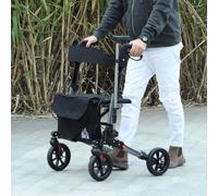 HOMCOM 4 Wheel Rollator with Seat and Back, Folding Mobility Walker with Carry Bag, Adjustable Height, Dual Brakes, Cane Holder, Lightweight Aluminium Walking Frame for Seniors and Disabled, Silver