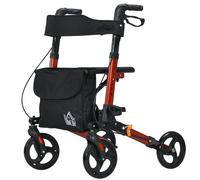 HOMCOM 4 Wheel Rollator Walker With Seat Adjustable Mobility Walker With Bag, Red, Red