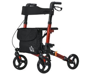 4 Wheel Rollator Walker With Seat Adjustable Mobility Walker With Bag - Red - HOMCOM | TJ Hughes