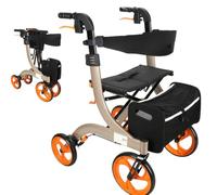4-Wheel Rollator Walker with Seat, Lightweight and Foldable Transport Chair for Seniors, Adjustable Aluminum Rolling Walker
