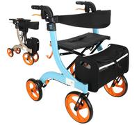 4-Wheel Rollator Walker with Seat, Lightweight & Foldable Transport Chair for Seniors, Adjustable Aluminum Rolling Walker