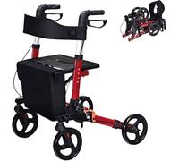 4 Wheel Rollator with Seat and Back, Folding Mobility Walker, Adjustable Height, Dual Brakes, Lightweight Aluminium Frame, Carry Bag for Seniors and Disabled