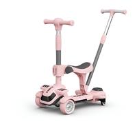 4 Wheel Scooter for Kids Ages 3-8 Years, Kick Kids Scooter with Swivel Seat, Max load Capacity 100KG, Adjustable Heights, Lean to Steer, Suitable for Boys & Girls, Pink