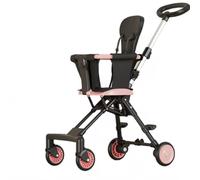 4-Wheel Stroller for Children's Travel, one Click Folding, can be Taken on a Plane for Travel, Suitable for Ages 1-4(Pink,No Sun Visor)