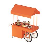 4-Wheel Vending Stand Kiosk Display Trolley,Portable Mobile Dining Cart With Canopy,Mobile Street Food Vendor Cart,For Outdoor Events,Markets & Street Food(Orange,100cm/39.4in)